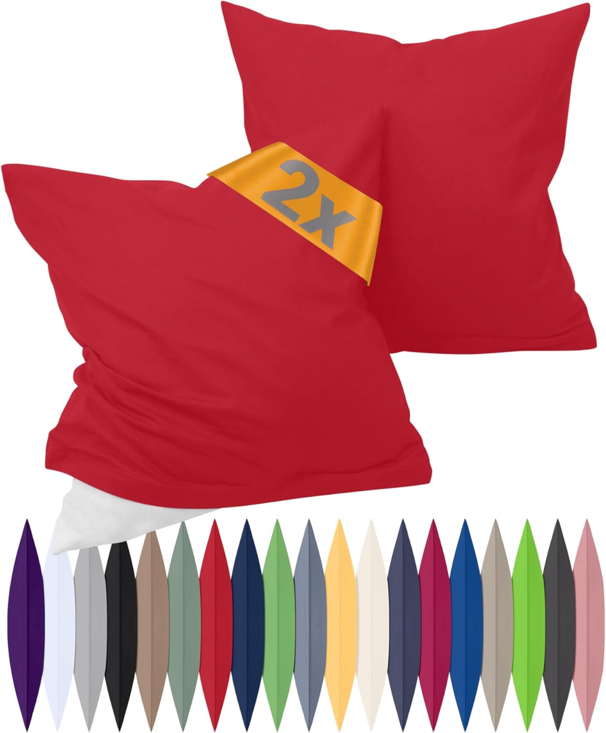 npluseins Set da 2 federe Renforcé - 100% cotone - semplici ed eleganti 698.898, 40 x 80 cm, rosso