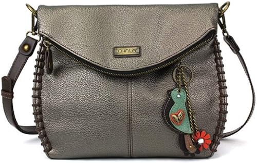 CHALA Charming Crossbody Bag Shoulder Handbag With Flap Top and Purse Charm - Pewter