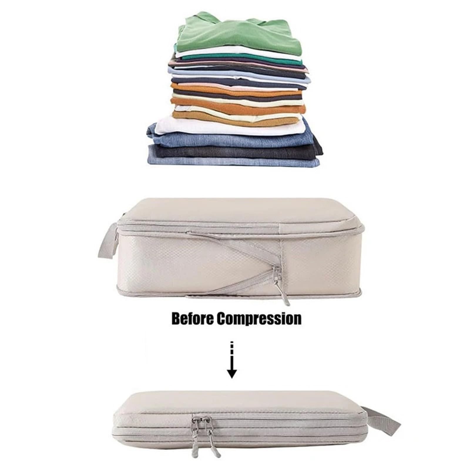 2 set/8 pezzi di cubi compressione portatili da viaggio, borse organizer impermeabili for valigie, vestiti Organizer per valigie(Black)