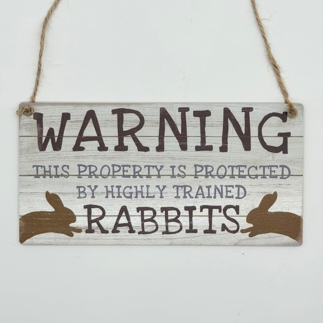 Second Ave Funny Joke Protected By Rabbits Wooden Hanging Rectangle Home Garden Sign Plaque