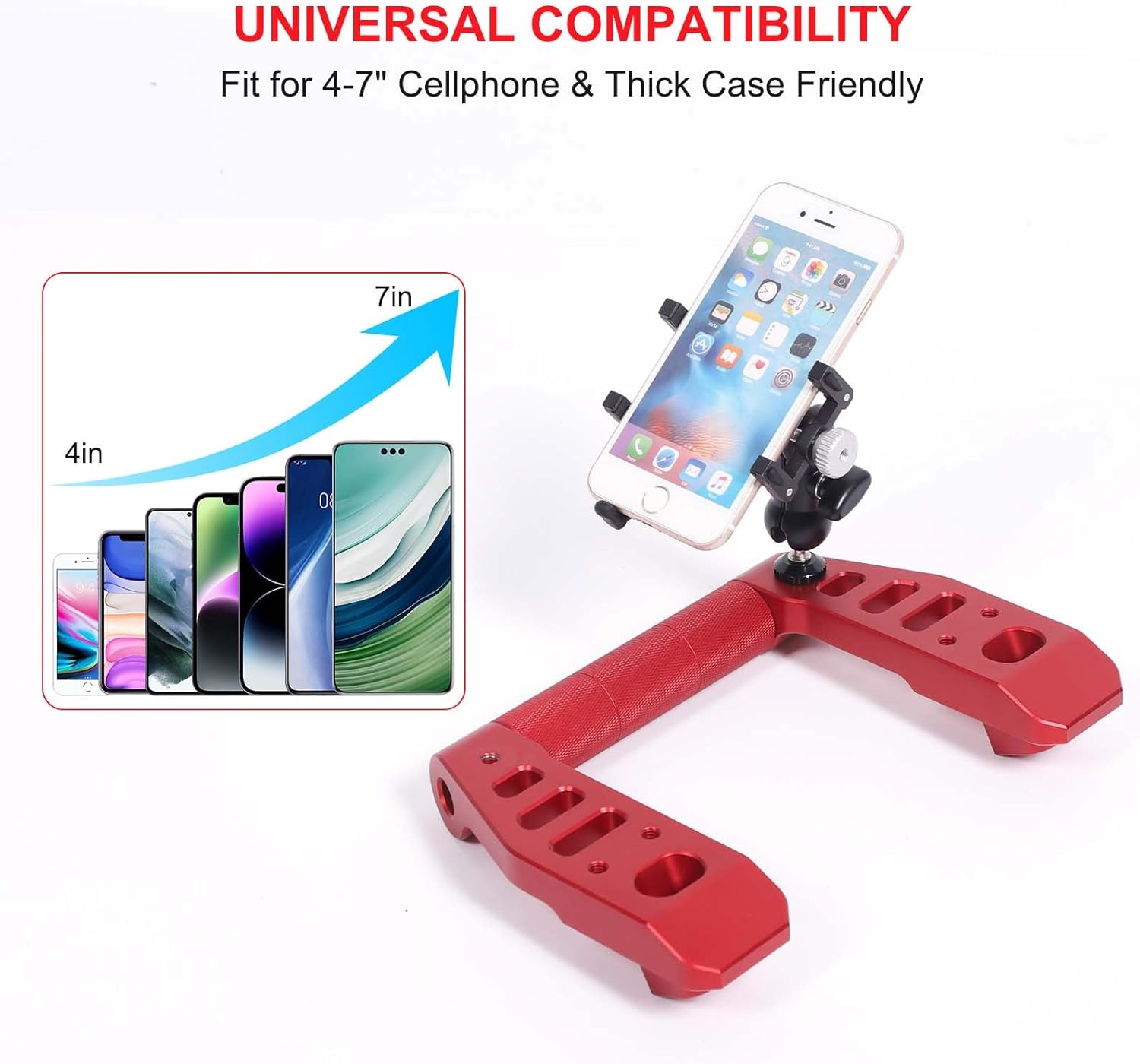 Car A-Pillar Grab Handle Replacement Compatible with INEOS Grenadier 2020-2024 2025+ Accessories, Driver and Passenger Grab Handle Grip Kit with Cell Phone Holder (Red, Type D)