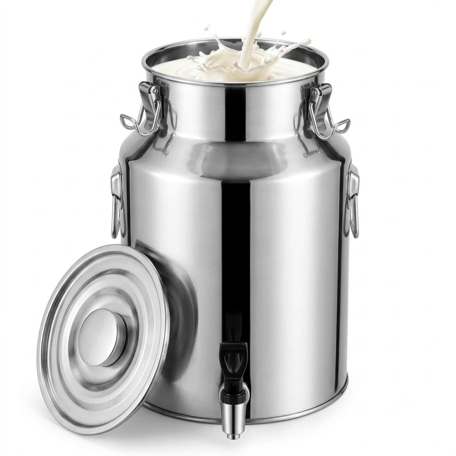 Jarra de Leche de Acero Inoxidable con Tapa Sellada y Grifo, Cubo Bidón