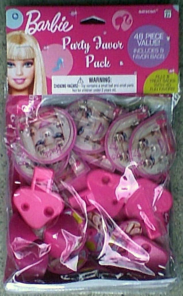 48 Piece Barbie Party Favor Pack - Pinball Mazes - Tops - Whistles - Activity Sheets - Stickers
