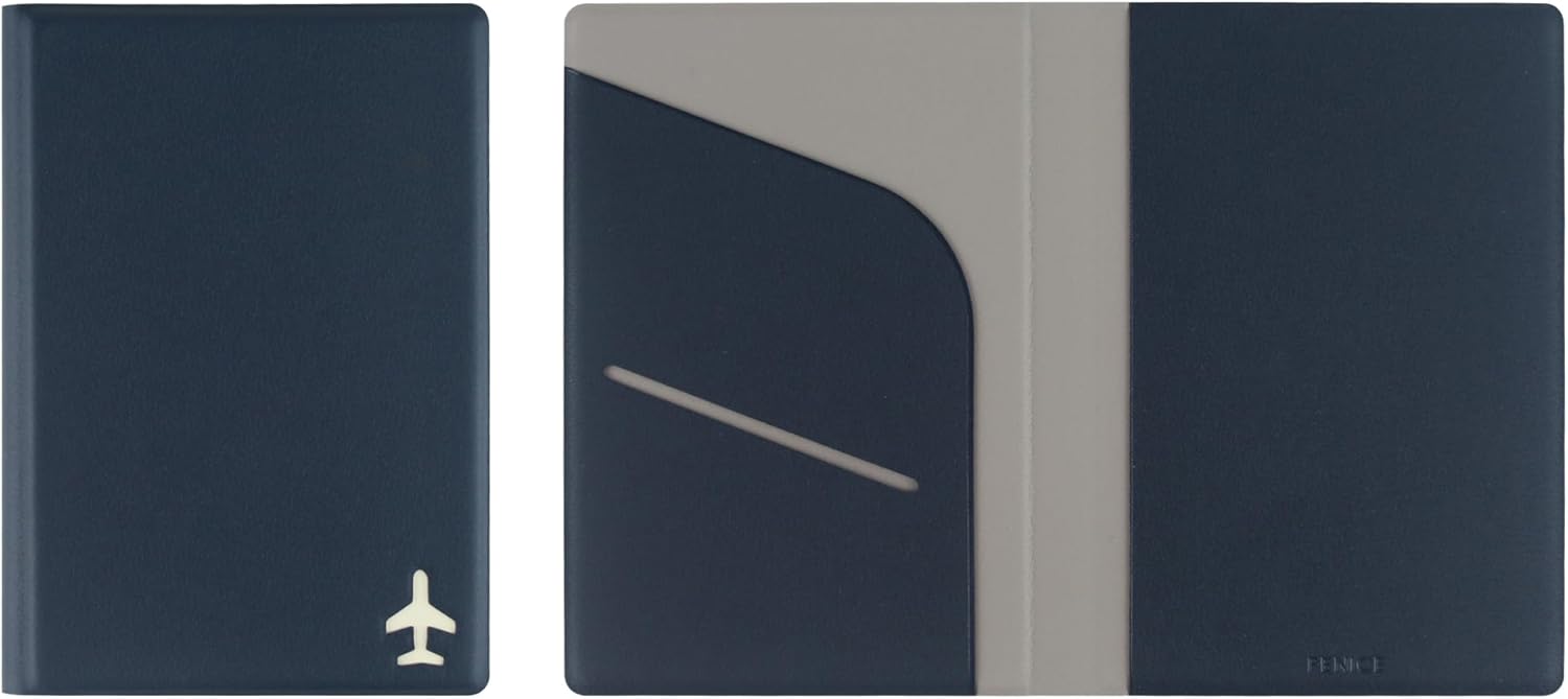 FENICE Plain Simple Passport Cover Holder Wallet Case for Travel Essential RFID Blocking Vegan Leather Waterproof (NAVY)
