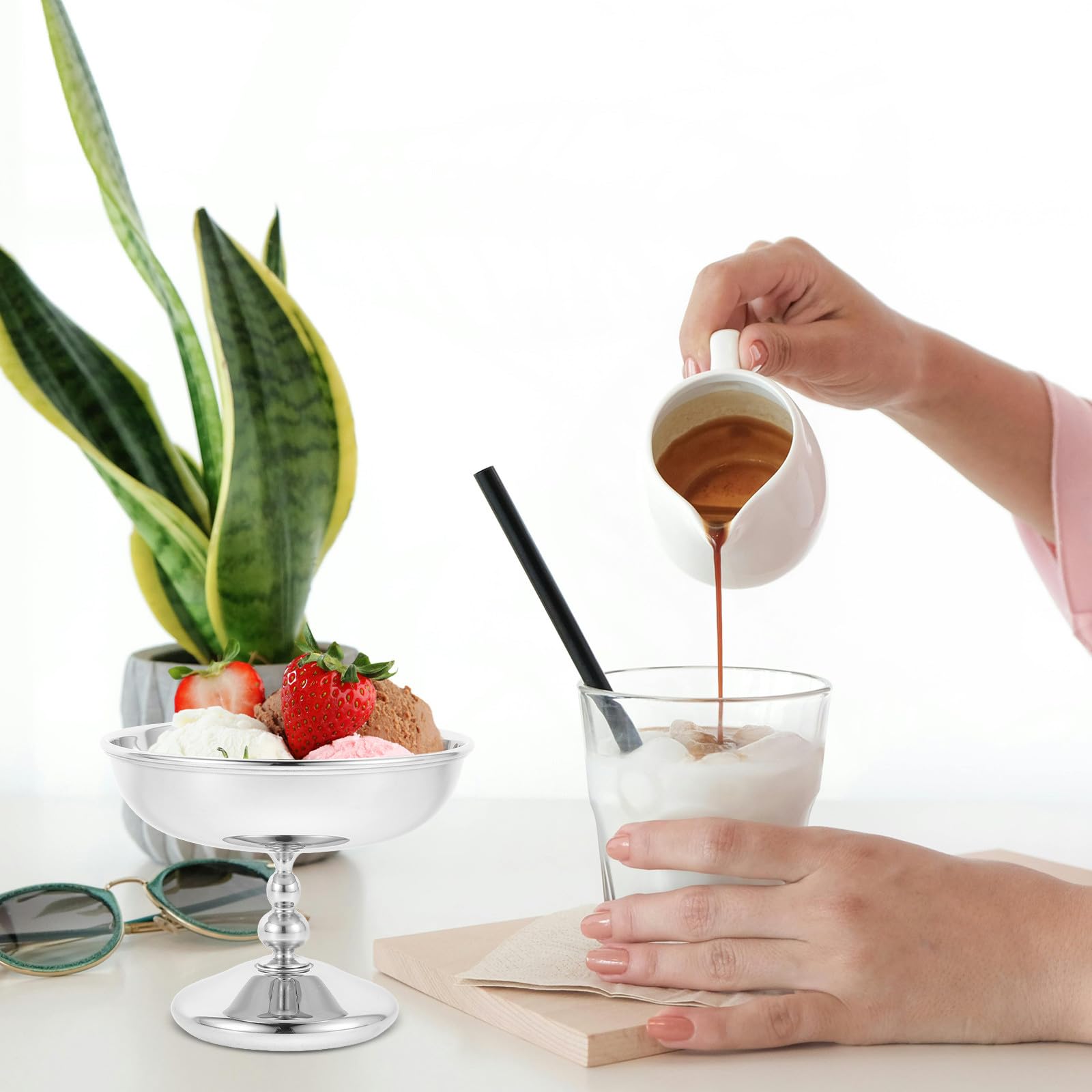 DOITOOL 2er-set Dessertbecher mit Fuß: Eisbecher aus Edelstahl, Snackschalen – Runde Joghurtbecher für Pudding, Obstsalat, Partys