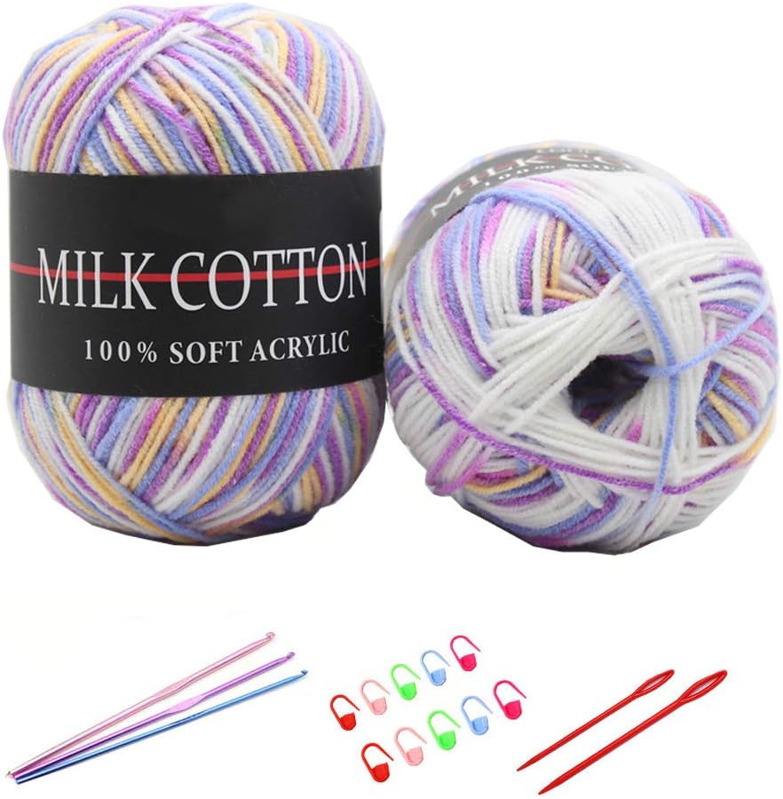 6X 50g Knitting Rainbow Wool Yarn Balls Colorful Hand Crochet Knitting Double Acrylic Yarn Set, 23 Colors