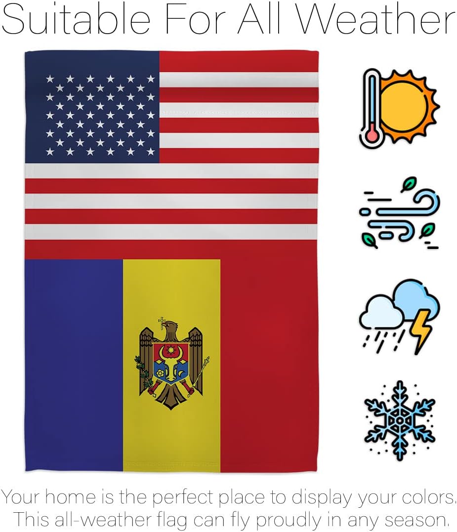 Americana Home & Garden Moldova US Friendship Garden Flag Set with Stand Regional Nation International World Country Particular Area House Banner Small Yard Gift Double-Sided, Made in USA