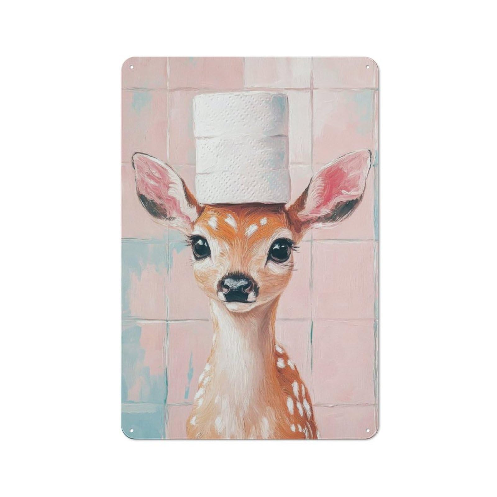 Junmoney Fawn With Toilet Paper Hat Retro-Style Metal Plaque 30X20cm For Garage Or Workshop, For Garage, Workshop And Man Cave Decoration