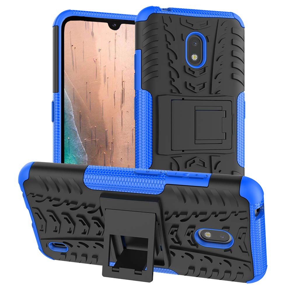 Nokia 2.2 Case,PUSHIMEI Air Cushion Heavy Duty Shockproof with Kickstand Hard PC Back Cover Soft TPU Dual Layer Protection Phone Stand Case Cover Nokia 2.2(Blue Kickstand case)