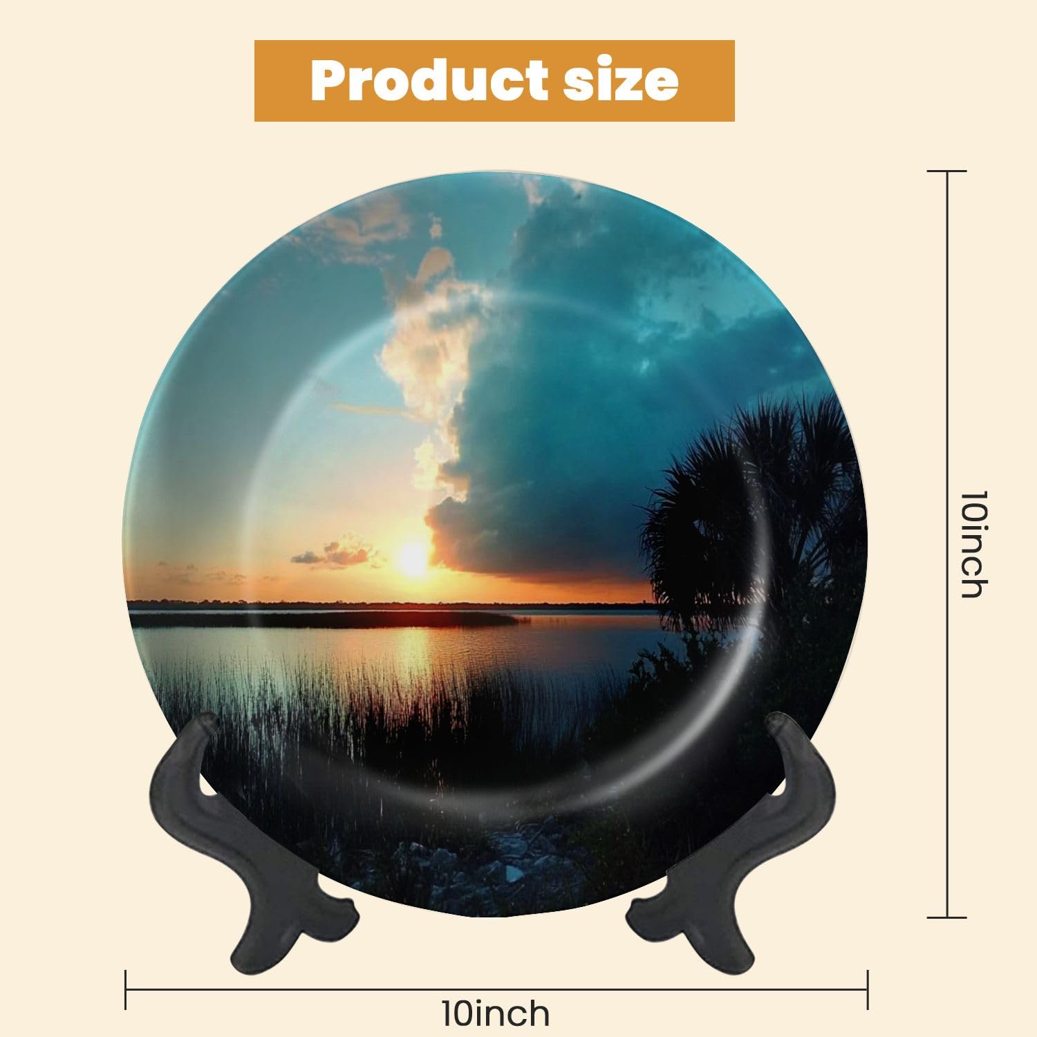 Decorative Plates for Display Palm Sunset Gift Plates Ceramic Collections Plates Hanging Artwork for Living Dining Room Kitchen Souvenir