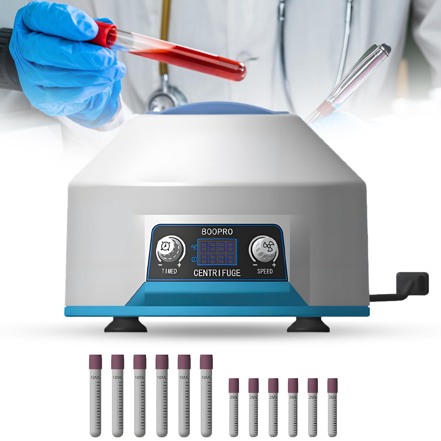 PRP Centrifugeuse portable 6 x 15 ml, 4000 tr/min 1953xg, laboratoire de centrifugeuse portable RCF avec minuterie de 1 à 99 min, couvercle transparent et LED, pour tubes de centrifugeuse 5/7/10 ml