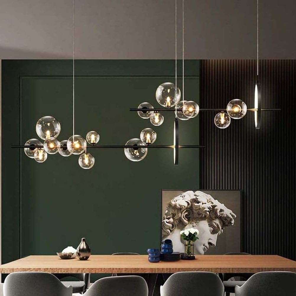 Lampada Moderno A LED, lampadario per isola cucina, Nero,120 * 30cm | Palla Di Vetro Con Presa G9, Lampada Da Pranzo A LED A Sospensione, Ad Altezza Regolabile, Luce Per Soggiorno Cucina