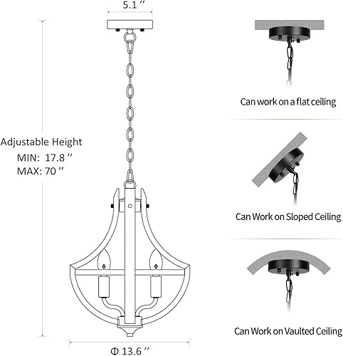 Miniatura 6 de Lámpara de 4 luces para comedor de granja, altura ajustable, colgante de madera, vintage, para cocina, isla, pasillo, vestíbulo, entrada, área de