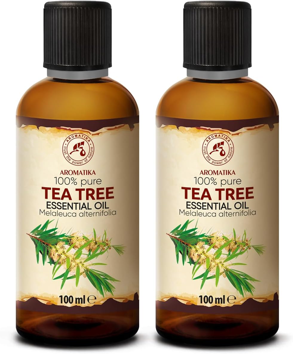 Tea Tree Essential Oil 6.8 Fl Oz - 2x100ml - Melaleuca Alternifolia Leaf Oil - Australia - 100% Pure - Good for Beauty Purposes - Aromatherapy - Relaxation - Massage - Essential Oils Tea Tree