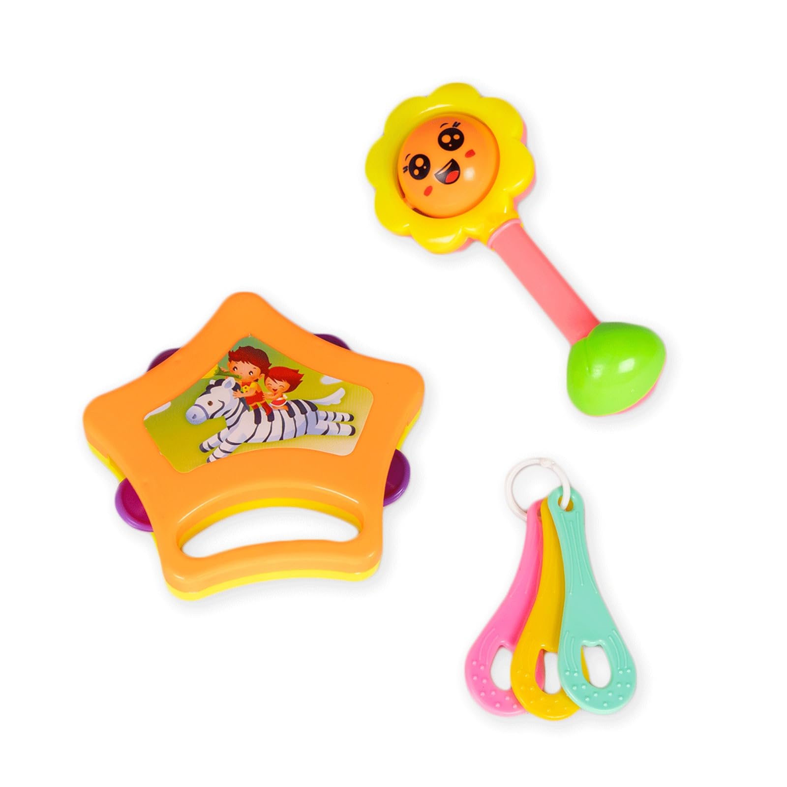 Ratnas Infants Rattle Set 3pcs Attractive Rattles & teethers for New Born Babies Colourful Plastic Non Toxic Toys for 3 + Month Old Baby (B0CVQLJXKB) Amazon Price History, Amazon Price Tracker