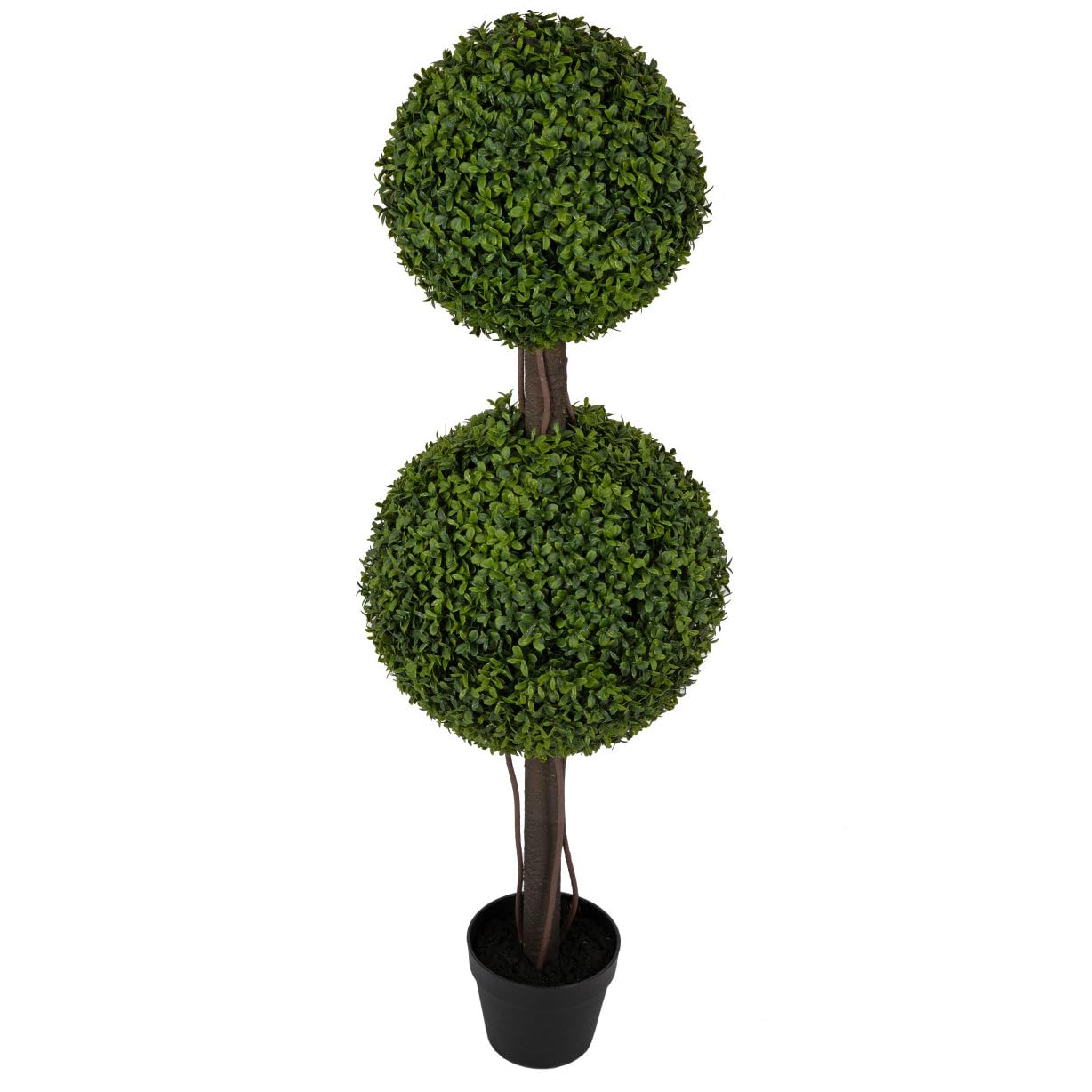 4' UV-Proof Outdoor Artificial English Boxwood Double Ball-Shaped Artificial Topiary Tree w/Pot -2 Tone Green