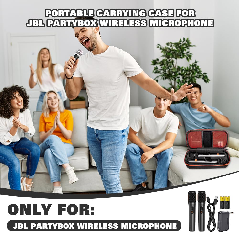 Étui Rigide EVA pourJBL PartyBox Wireless Micros - Boîte de Stockage Antichoc avec Poignée, Sac de Transport Étanche Protecteur pour Microphone, Organisateur Durable (Noir)