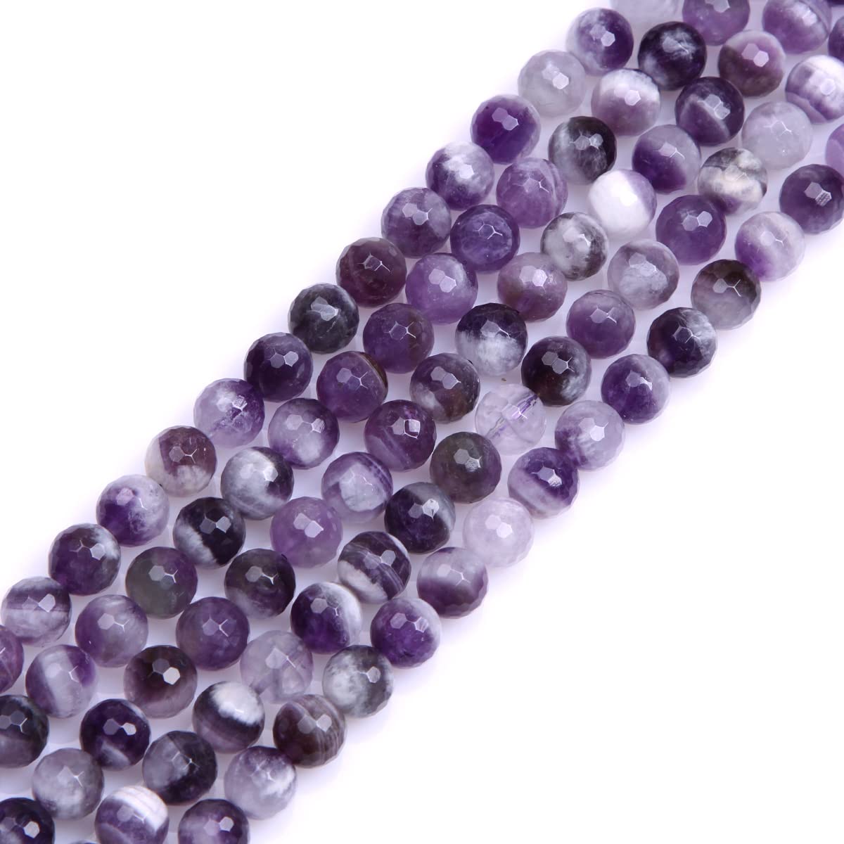 Gem-Inside 8mm Natural Dream Lace Amethyst Quartz Real Crystal Gemstone Faceted Spacer Beads for Jewelry Making Strand 15''