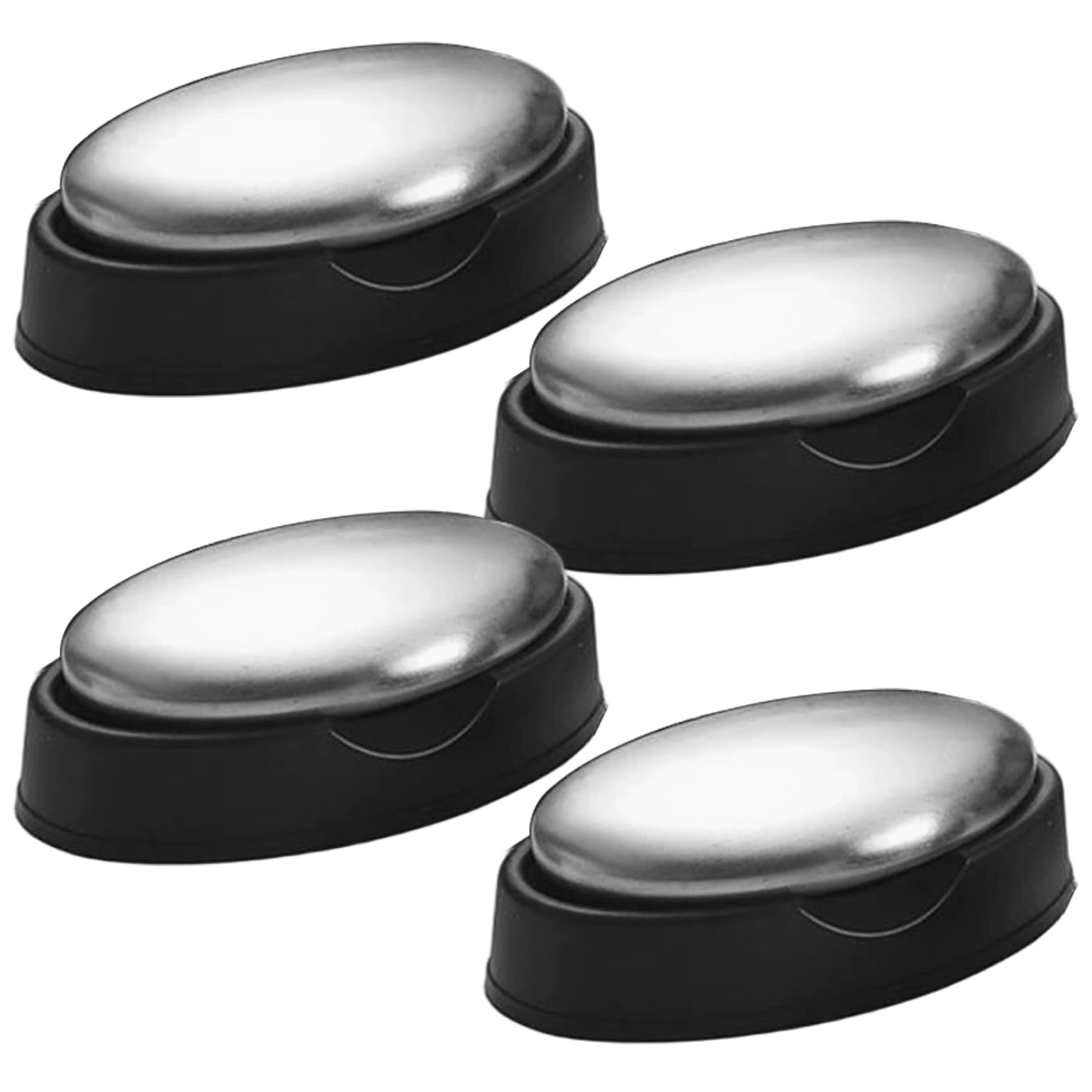 Tsawntd 4Pcs Stainless Steel Soap Bar Odor Removing Oval Metal Soap Bar Dishwasher Safe for Fish, Garlic, Onion Smell Silver Steel Stainless Cleaner