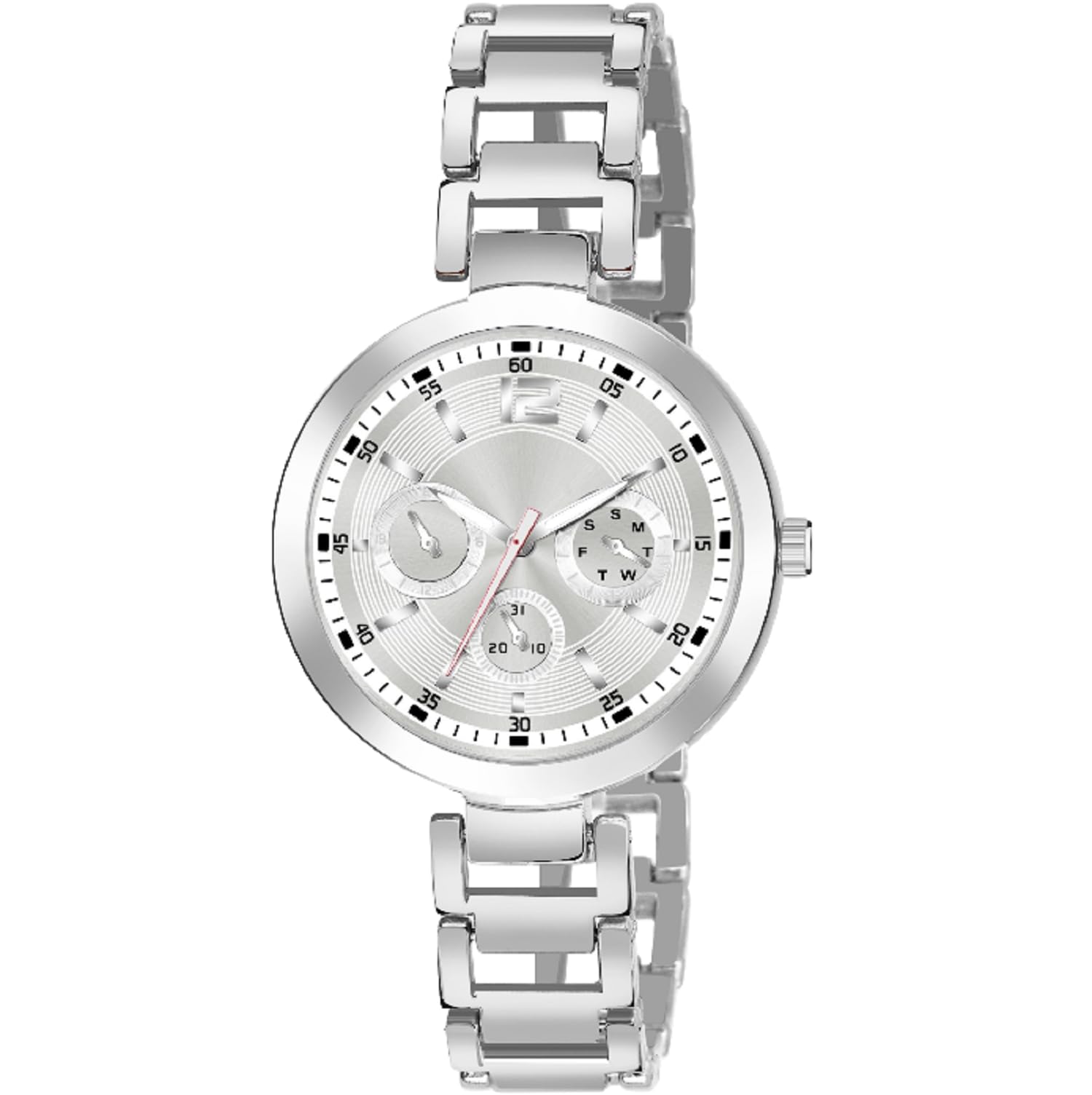 KIROH Analogue Round Dial Stylish Metal Strap Watch for Girls and Women (Silver-Silver)