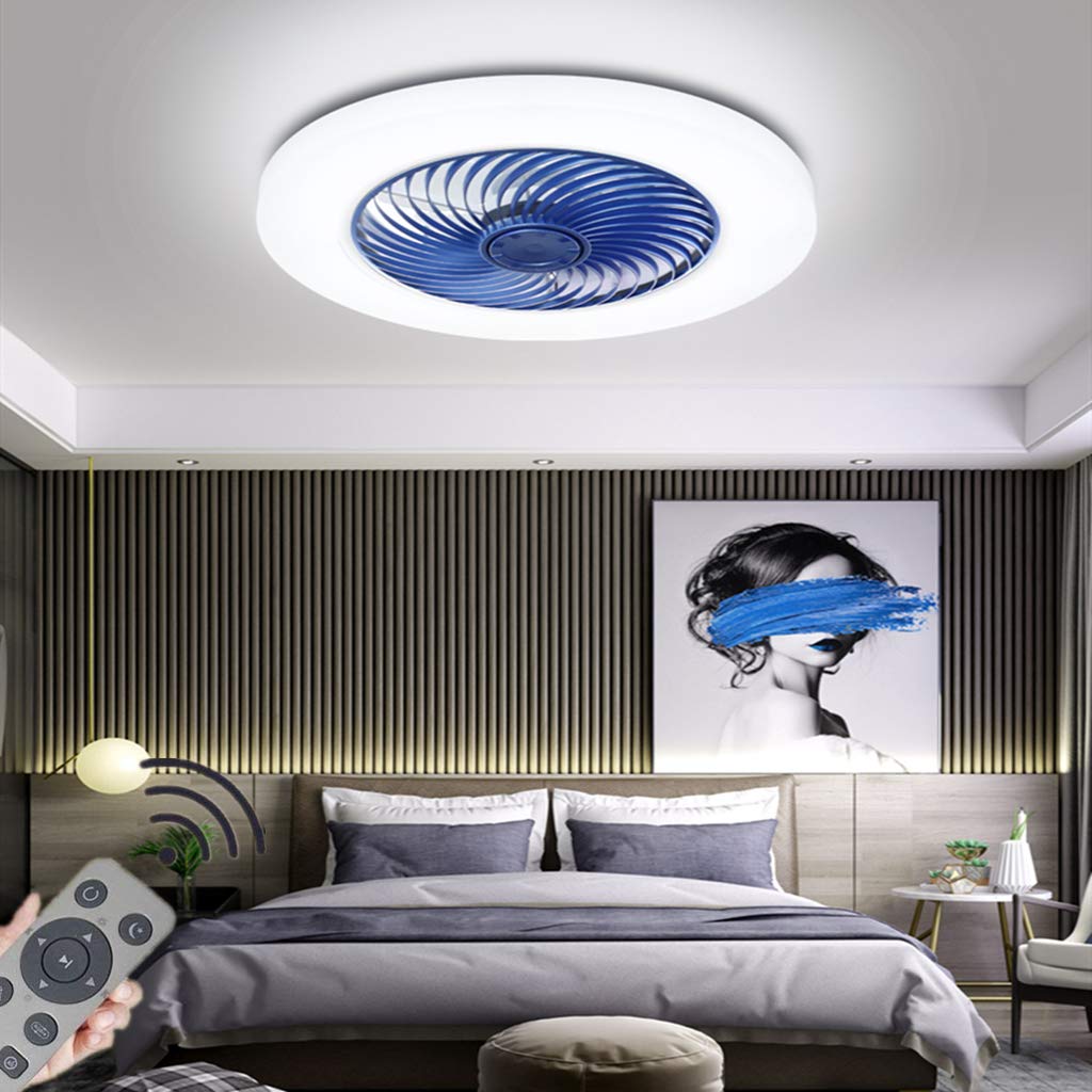 LED Ceiling Fan with Lighting Modern Dimmable 72W Fan Ceiling Lamp Ultra-Quiet Invisible Adjustable Wind Speed Fan Light Bedroom Living Room Restaurant Fan Illumination(Ø52CM)[Energy Class A++],Blue