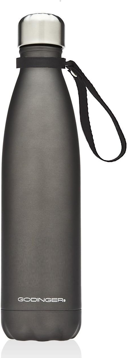 Godinger Silver Art 25 Oz. Vacuum-insulated Titanium Color Hot/cold Beverage Bottle Drink Water Thermos With Carrying Loop Handle
