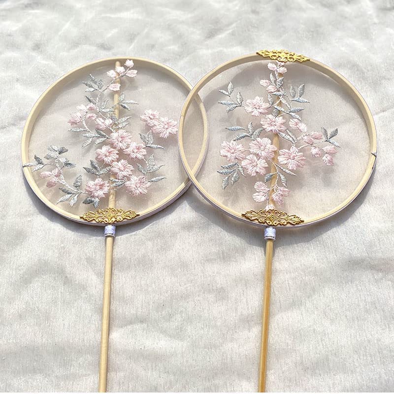 Mano Abanico Abanico Redondo De Mano Plegable Bordado Antiguo Mango Largo Borla Abanico Artesanal para Niñas Baile Abanico De Mano Show Hanfu Regalo De Boda fácil de Usar