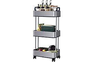 Stainless-Steel 3-Tier Storage Cart with Drawers on Wheels: Perfect Kitchen & Bathroom Organizer