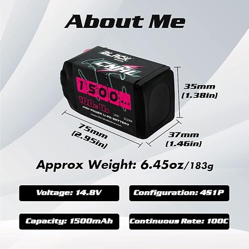 Miniatura 2 de CNHL Batería Lipo 1500mAh 4S 14.8V 100C con enchufe XT60 para FPV Drone Racing RC Quadcopter helicóptero avión barco coche (2 paquetes)