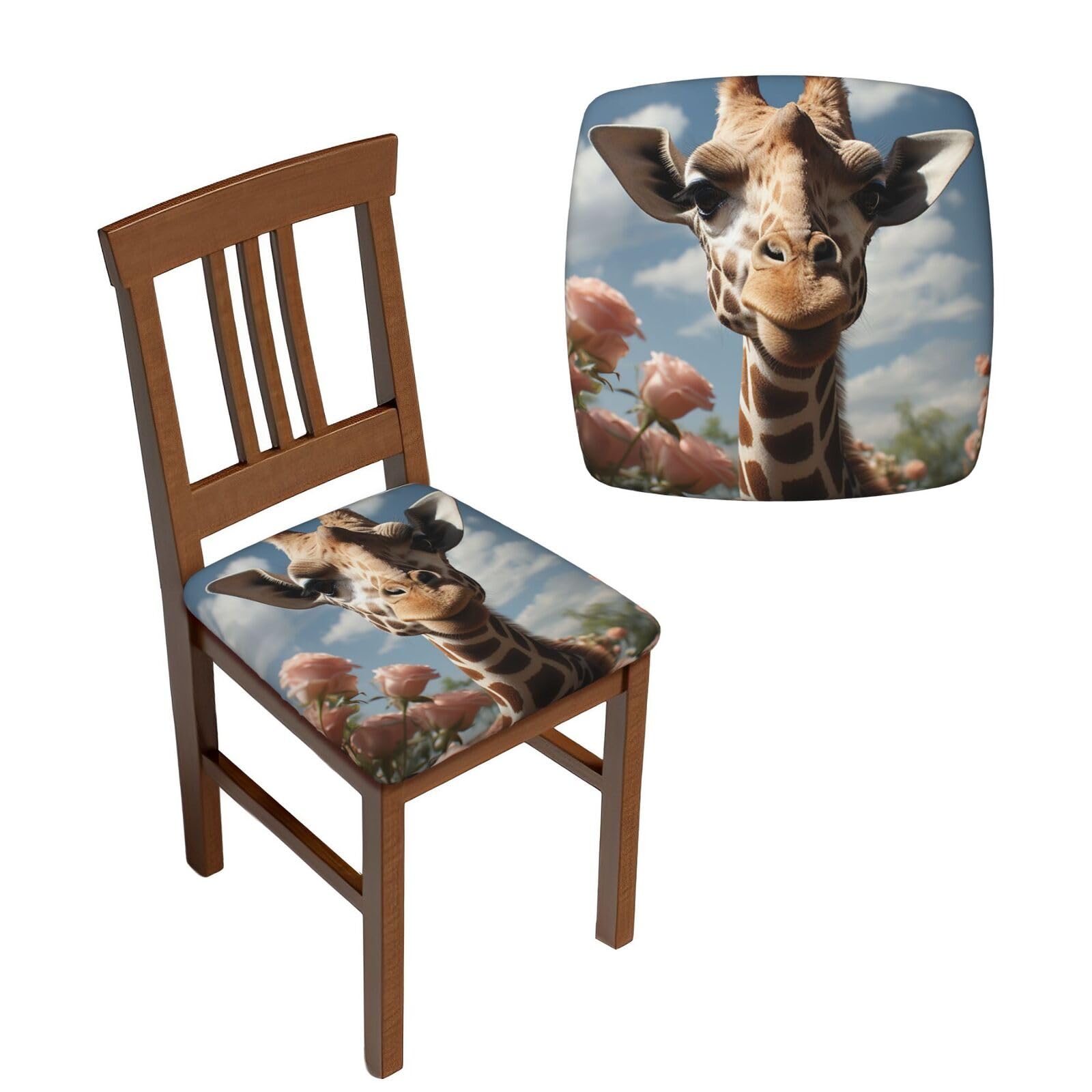 NONHAI 6PCS Dining Chair Seat Covers Set Beautiful Giraffe Stretch Removable Chairs Covers Washable Seat Cushion Slipcovers Protector for Dining Room Kitchen Chairs