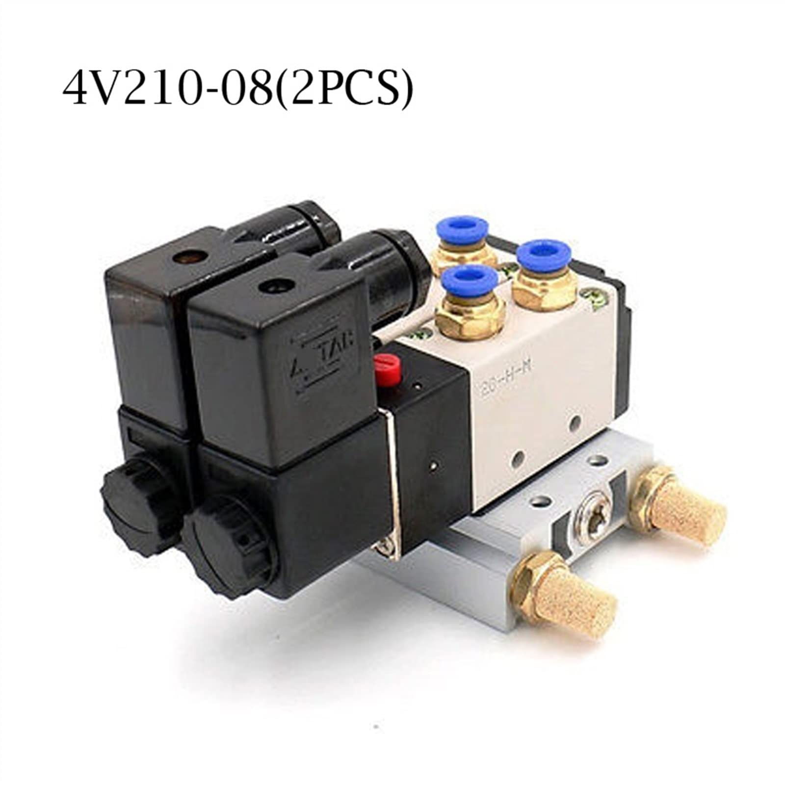 Pneumatyczny zawór elektromagnetyczny podwójny DC 12 V 24 4V210-08, tłumik 4 mm, 6, 8, 10, zestaw podstawowy do szybkiego montażu 110 220, 1 szt. (złącza 4mm, AC220V)