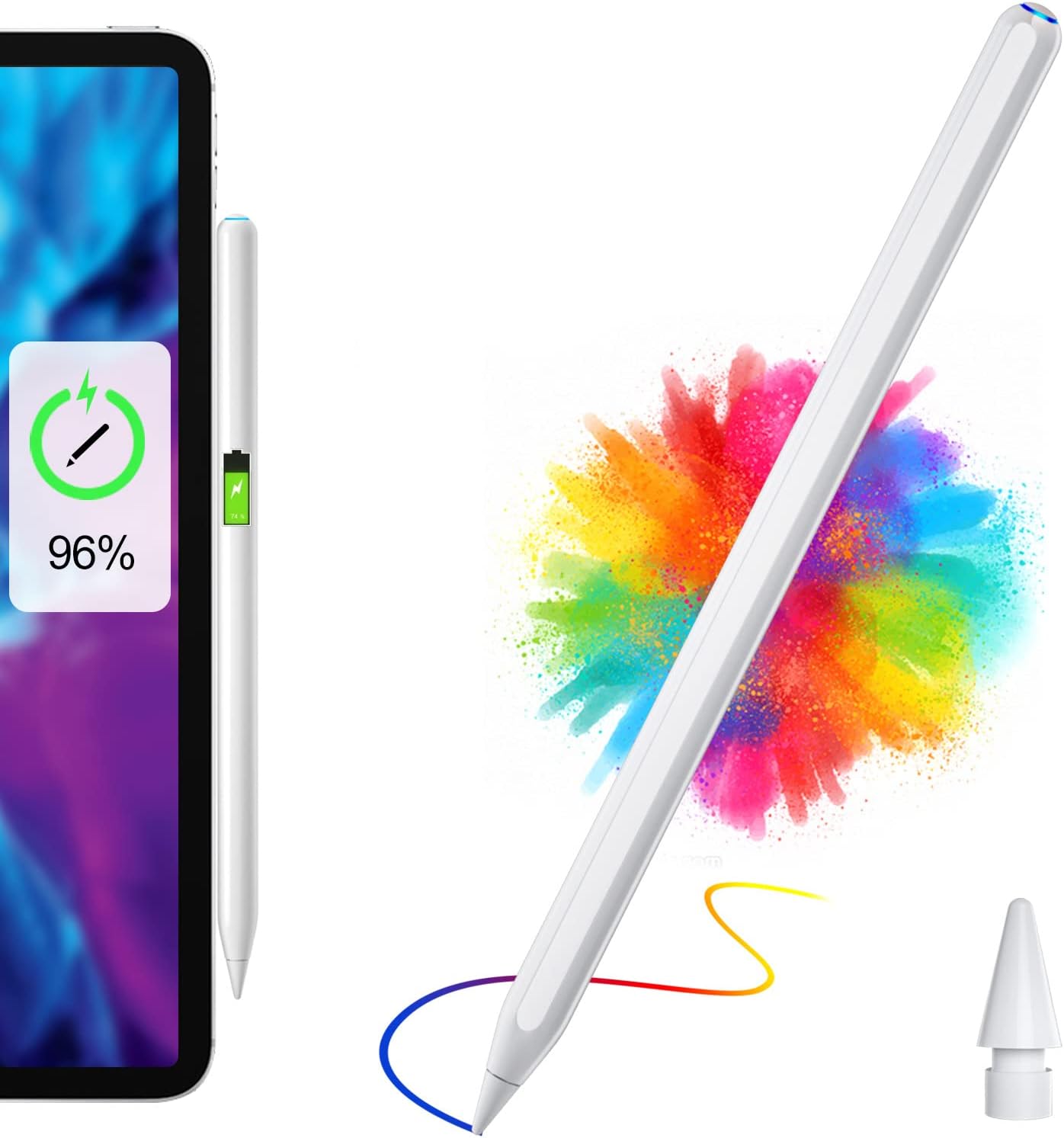 iPad Pencil 2nd Generation for iPad Pro 1/2/3/4/5th iPad Air 4/5th iPad Mini 6th, Wireless Charging/Palm Rejection/Bluetooth Power Display/High Precision/Tilt Sensing iPad Stylus Pen