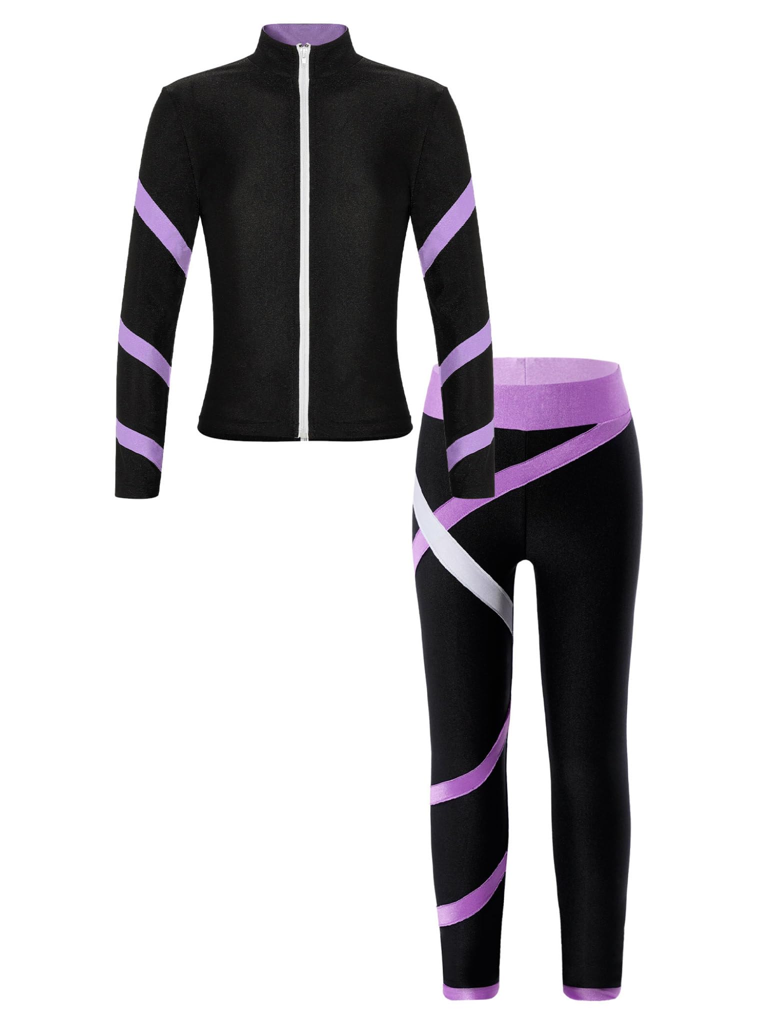 Lejafay Mädchen Tracksuit Kunstlauf Speedanzug Mit Langärmeligem Sweatshirt Reißverschluss Und Eislauf Leggings Gymnastikanzug