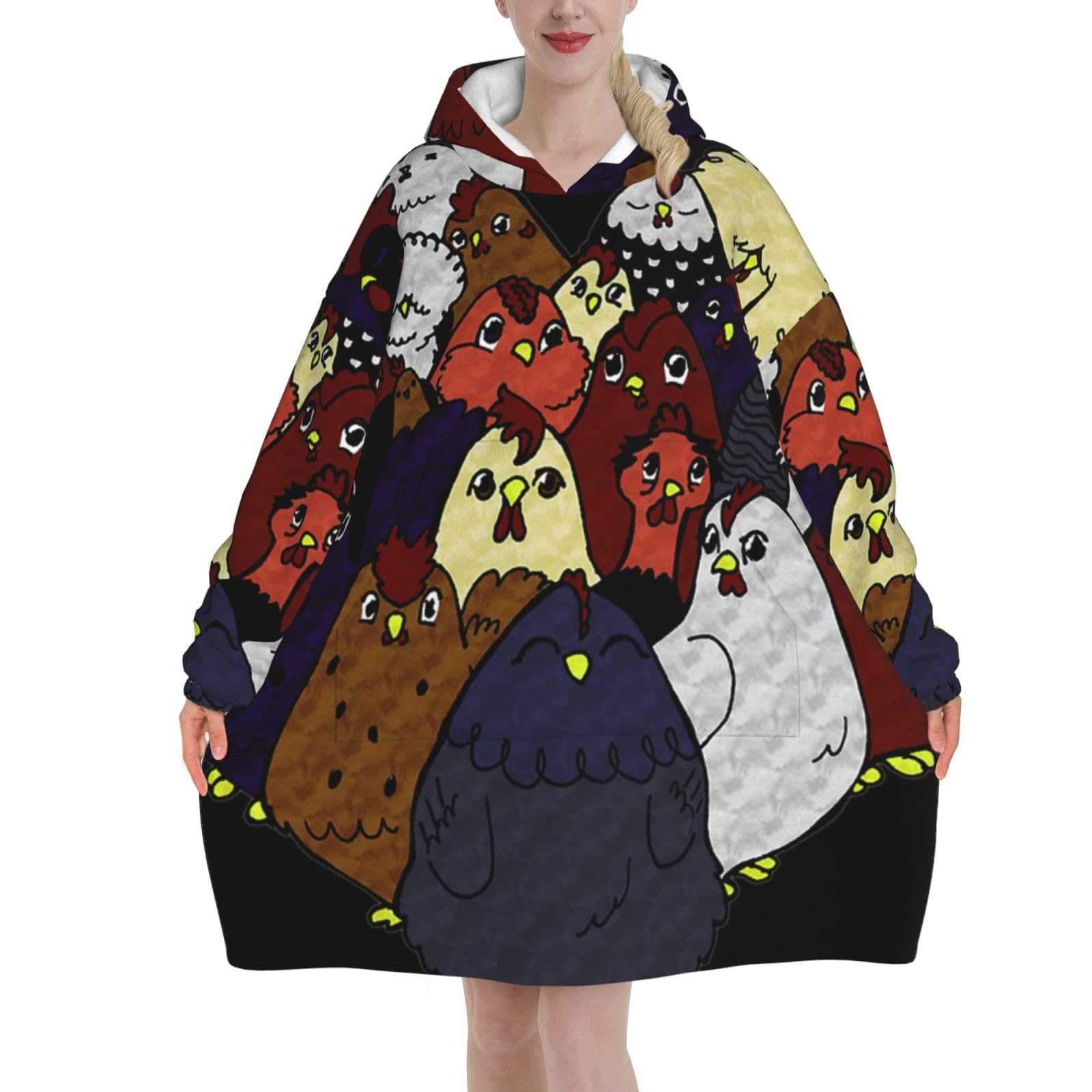 Peiyeety Unisex Chicken Love Blanket Hoodies For Women And Men Adult Oversize Wearable Blanket Hoodies For Soft And Warm