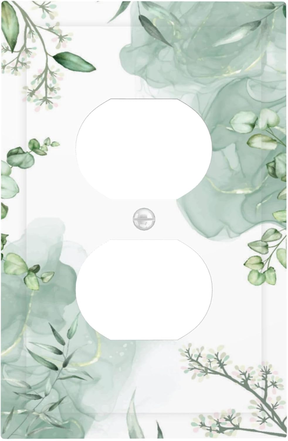 Watercolor Green Leaf Floral 1 Gang Duplex Receptacle Wall Plate Decorative Light Switch Cover Plates Outlet Electrical Switchplate Plug Socket Cover Faceplate for Bedroom Bathroom Home Decor 5" x 3"