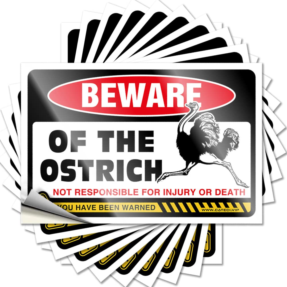 Car Decals Beware of Ostrich Funny Sticker 10 Pcs Stickers for Car Decals for Cars(12X18CM)
