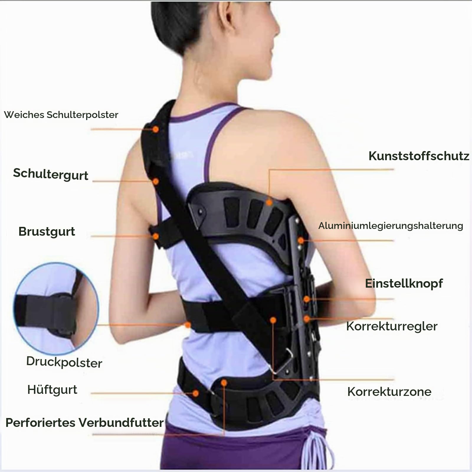 SFKLYU Skoliose-Orthese, Skoliose-Haltungskorrektur, Verstellbarer Rücken, Zervikale Skoliose-Apparatur, Feste Zahnspange Für Männer Und Frauen