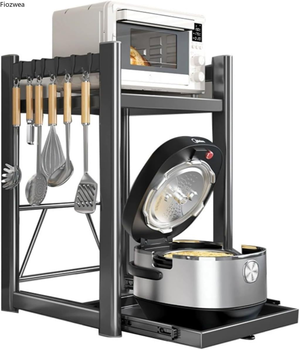 電子レンジ棚 レンジ下収納 耐荷重50kg スライドトレー 高さ調節可能 キッチンラック 炊飯器ラック 省スペース 食器収納 引き出