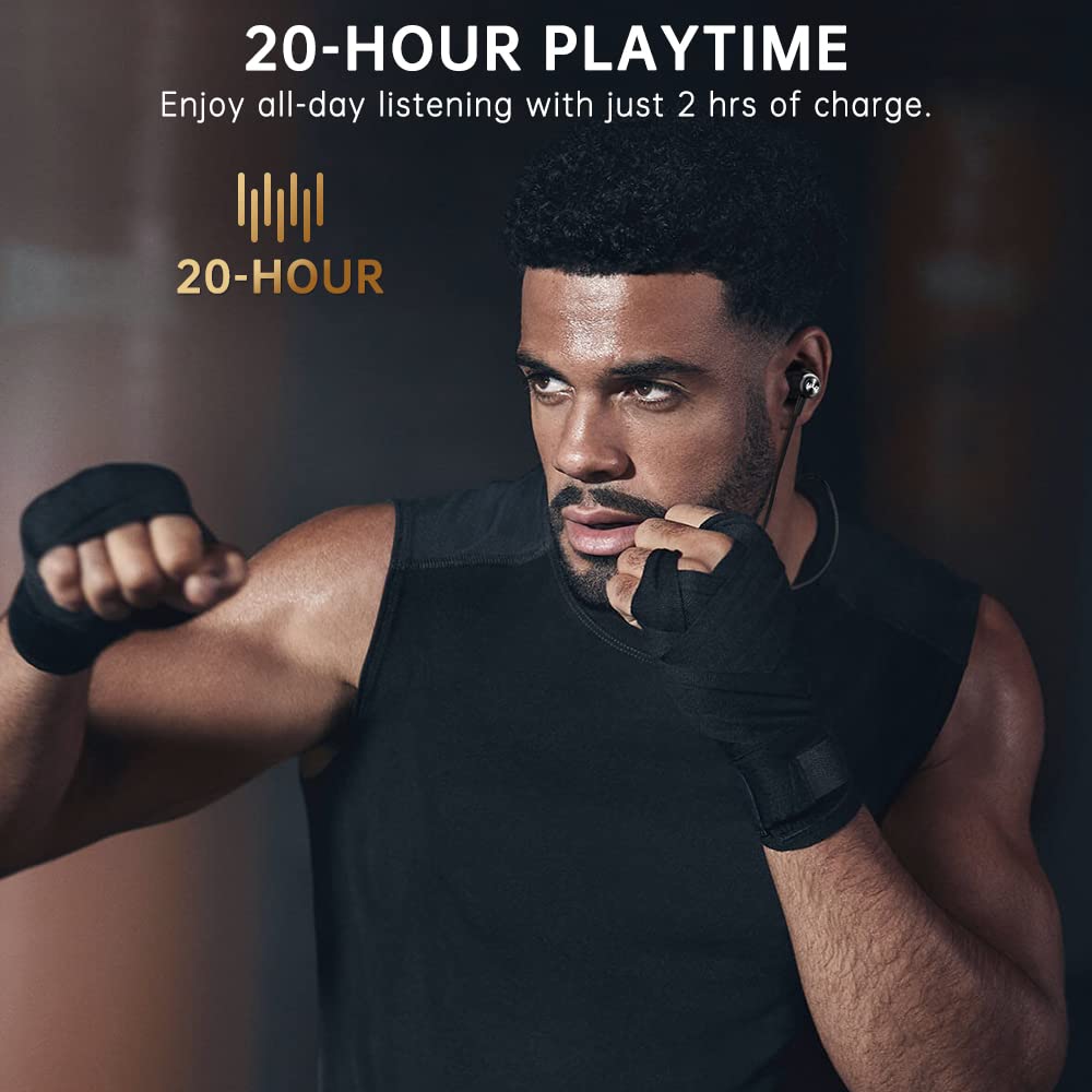 Cuffie Bluetooth, Auricolari Bluetooth Senza Fili, Auricolari Bluetooth con CVC 8.0 Microfono Incorporato, 20 Ore di Tempo di Utilizzo, IPX7 Impermeabili, Cuffie Bluetooth Sport, per Corsa, Fitness