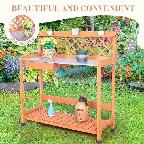 Outdoor-Potting-Bench-Wooden-Gardening-Work-Station-Planting-Table-with-Metal-Tabletop-Drawer-Storage-and-Hooks Outdoor Potting Bench Wooden Gardening Work Station Planting Table with Metal Tabletop Drawer Storage and Hooks