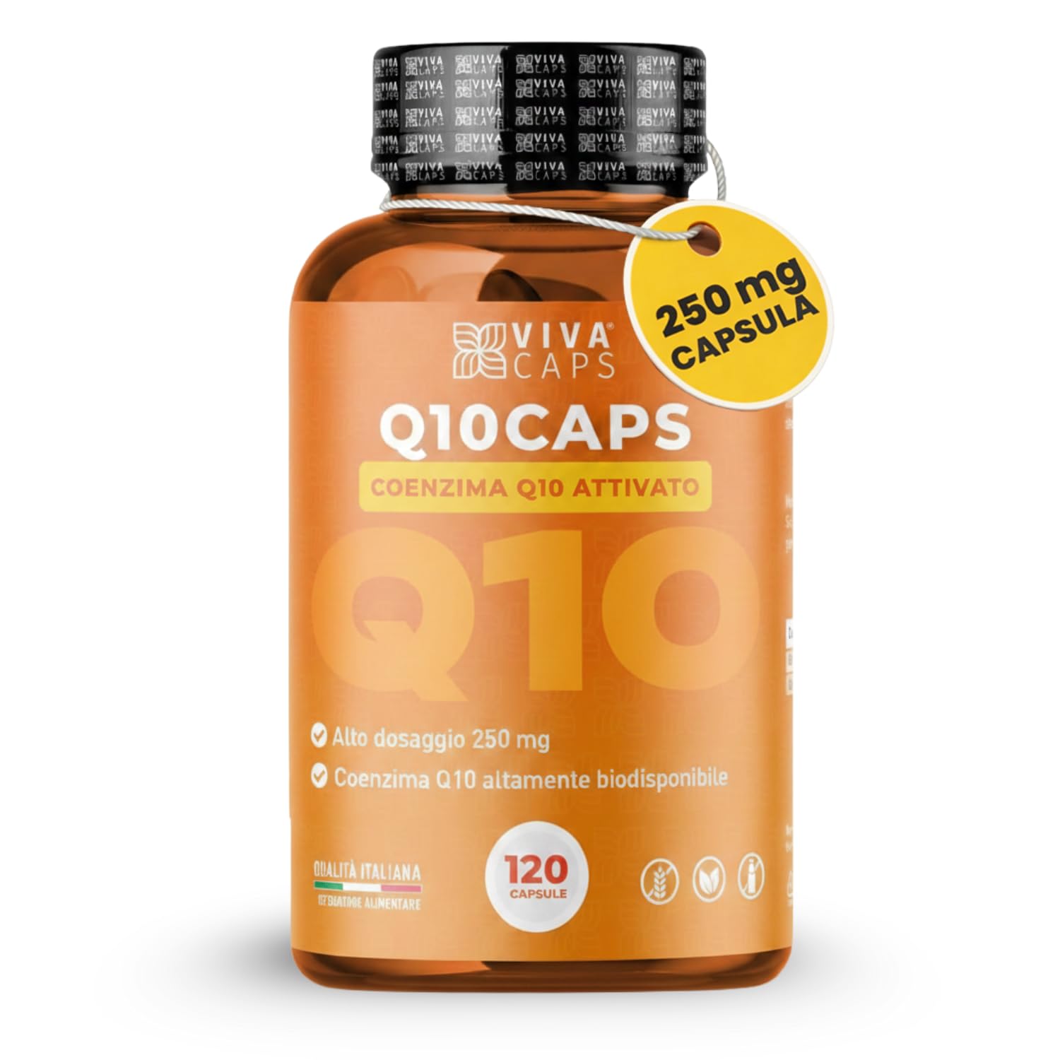 Coenzima Q10 250 mg per dose giornaliera 120cps 1 al giorno per 4 mesi, ubiquinone puro alta biodisponibilità - Made in Italy