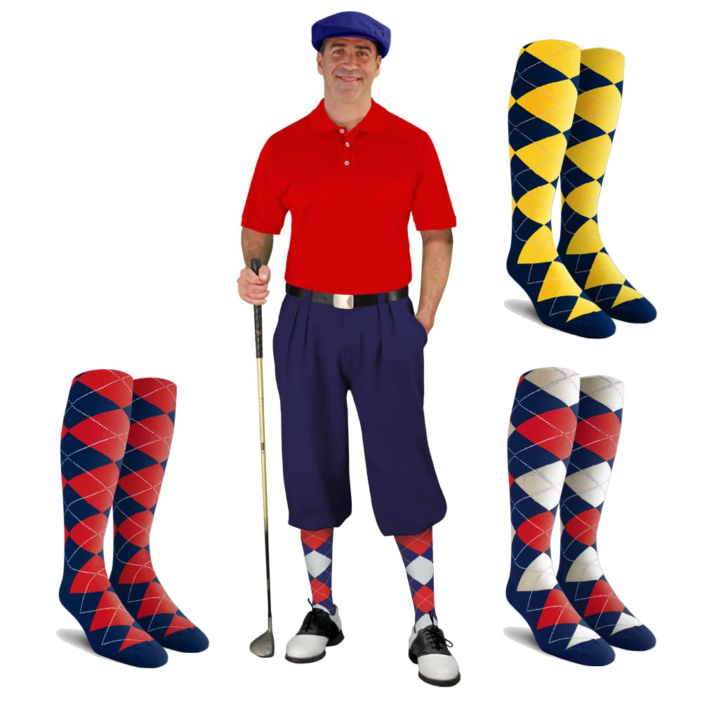 Golf Knickers Mens Albatross Golf Outfit - Navy - Golf Cap, 3 Argyle Socks - Size 50