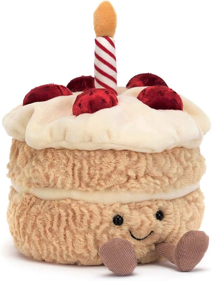 Jellycat Amuseables 生日蛋糕毛絨玩具，6 英寸 |甜點毛絨|生日禮物