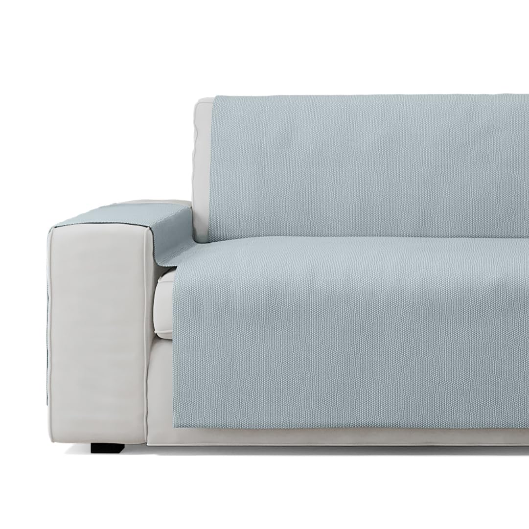 GAMUSI Cubre sofá - Funda de sofá práctica de algodón 4 plazas (hasta 220 cm de Ancho) - Color Agua Marina