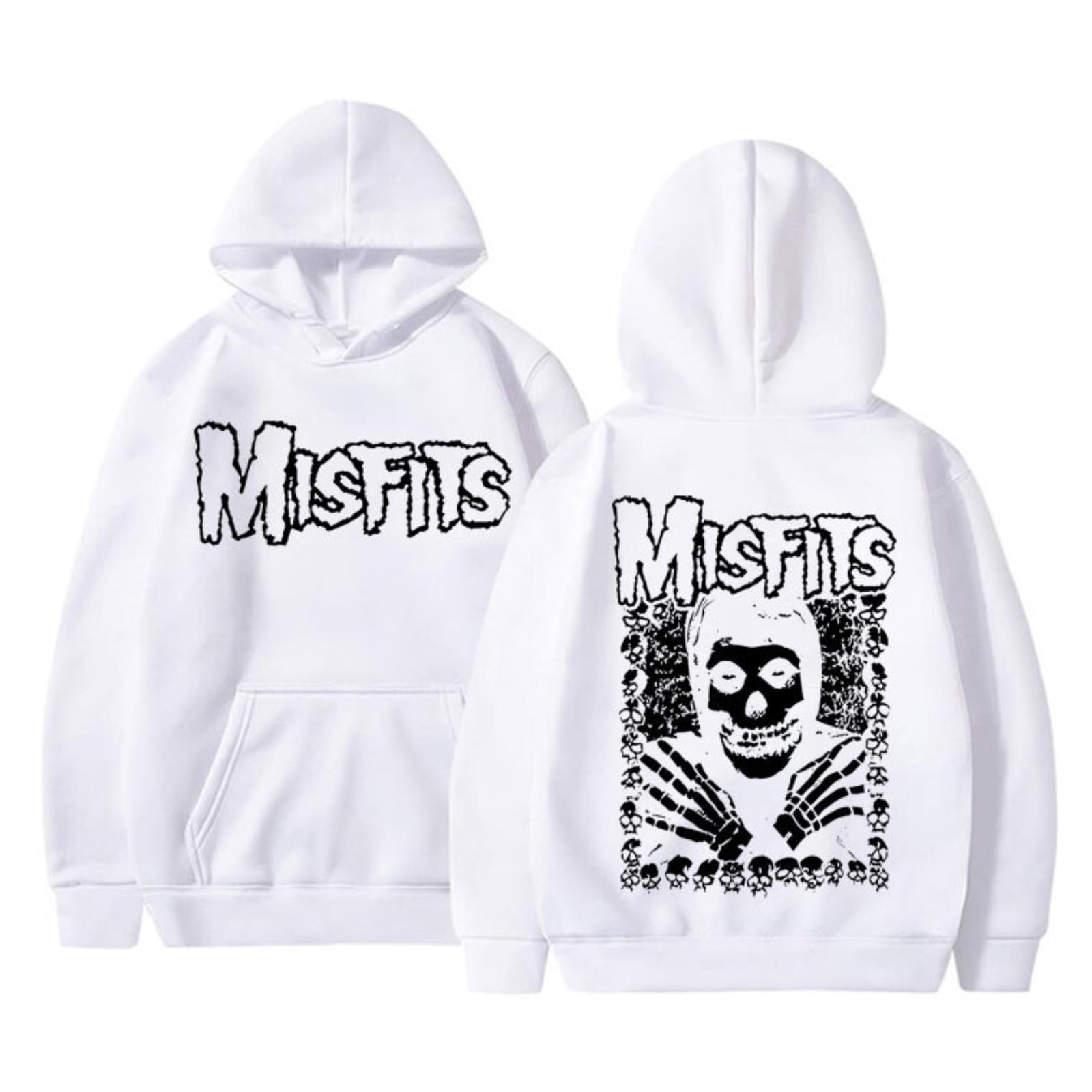 CUTTE MISFITS Official Hoodie | Punk Band Skull Graphic | Unisex Streetwear Sweatshirt for Men (White,S)