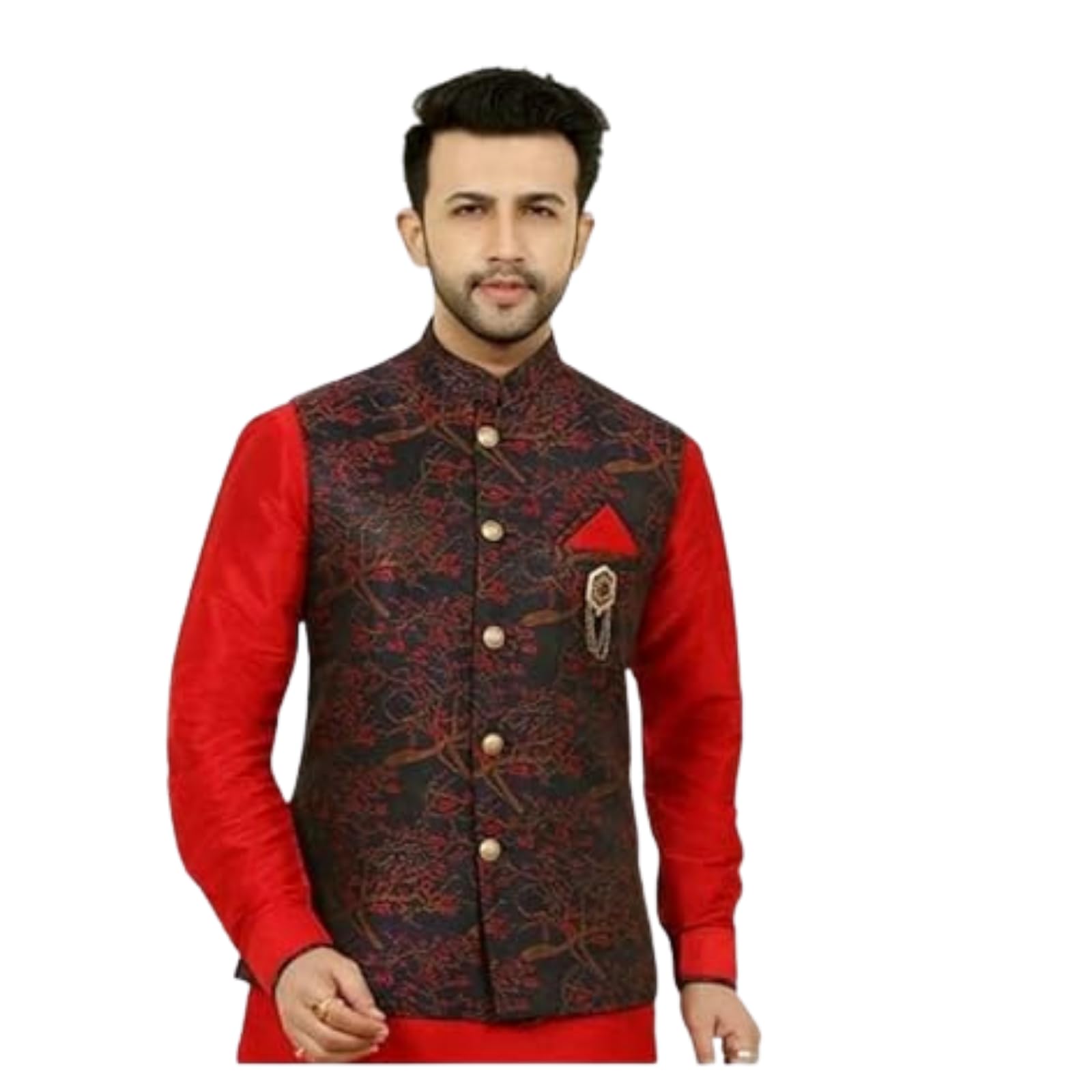 Men Ethnic Wear Red Sleeveless Modi Jackets Waistcoats