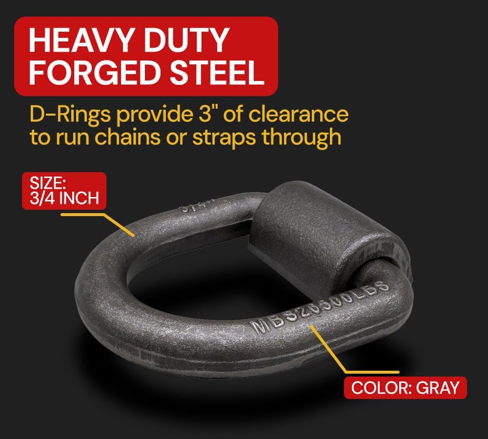 Mytee Products (8 Pack) 3/4" Heavy Duty Weld-On Forged D Ring 26,500Lbs