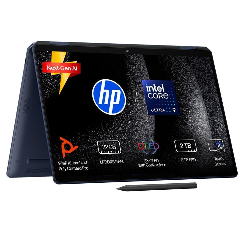 HP Omnibook Ultra Flip (Previously Spectre), Intel Core Ultra 9 288V (32GB LPDDR5x, 2TB SSD), 3K, OLED, 120 Hz, 14''/35.6cm, Win11, M365* Office24, Blue, 1.34kg, fh0369tu, 9MP Camera, Backlit Laptop