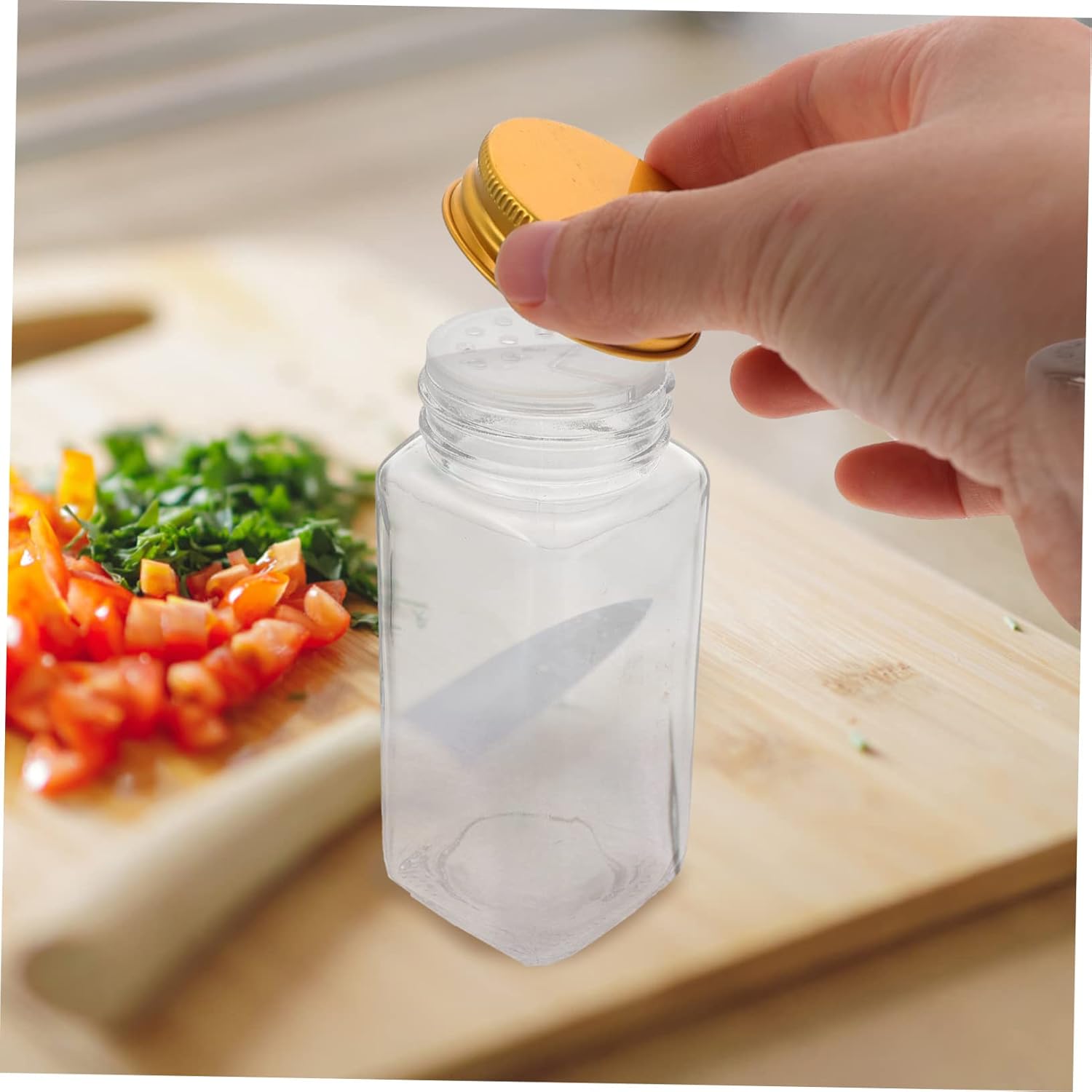 Cabilock 12pcs Glass Spice Container Set with Gold Lids Compact Seasoning Bottles for Kitchen Organization Storage for Home and Outdoor Use