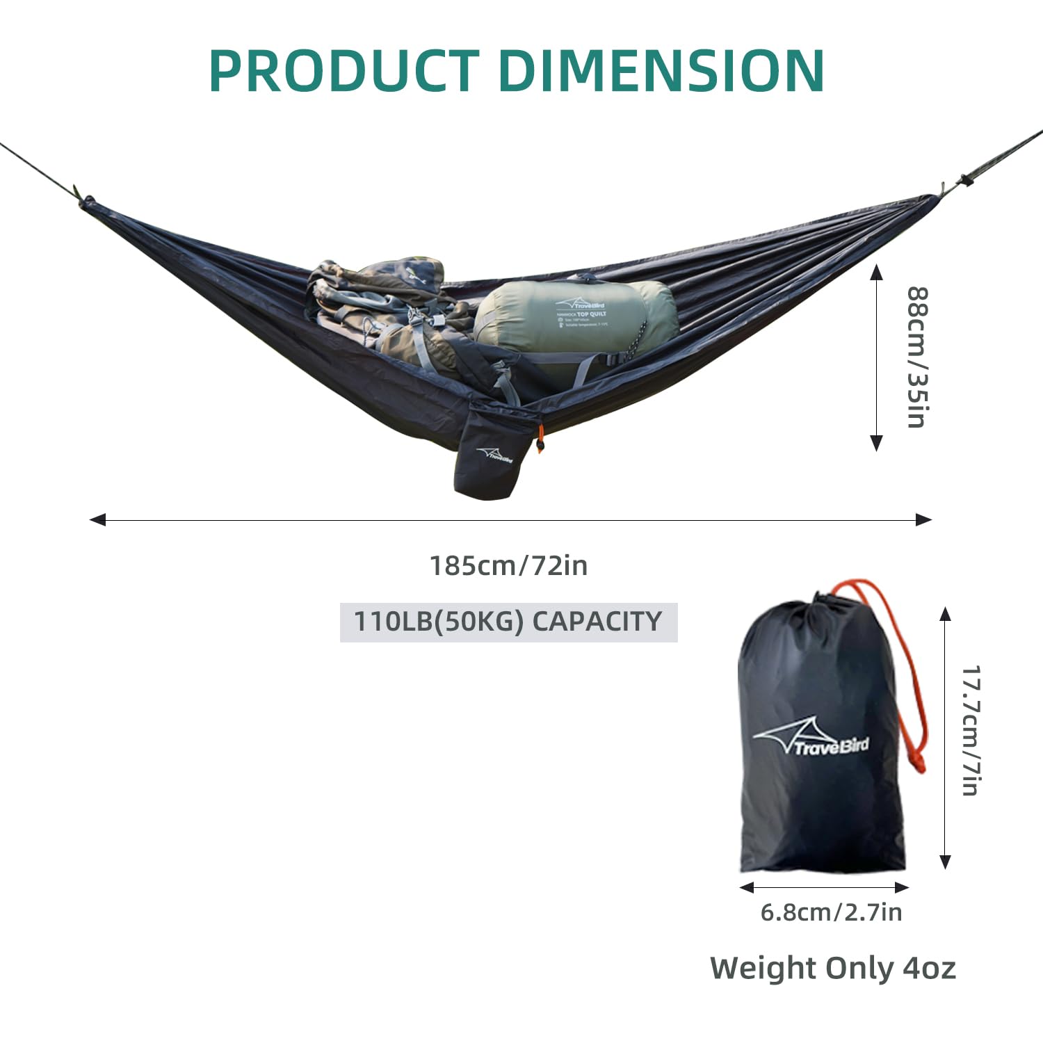 Travel Bird Compact Storage Organizer for Camping Hammocks, Waterproof Camping Gear Storage, Portable Hammock Accessory for Hiking, Backpacking